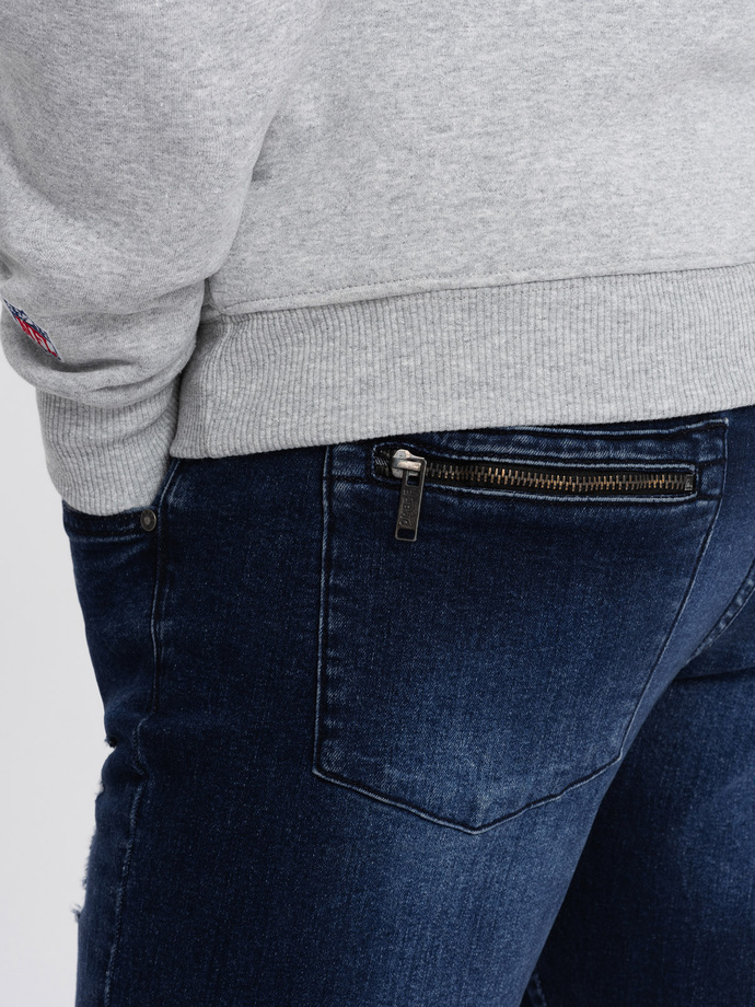 Pánske mramorované nohavice JOGGER s odieraním - tmavomodré V1 OM-PADJ-0153