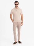 Men's SLIM FIT viscose vertical striped polo shirt - beige V2 OM-POSS-0143