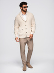 Pulover cardigan din bumbac pentru bărbați cu guler șal - bej V2 OM-SWCD-0153