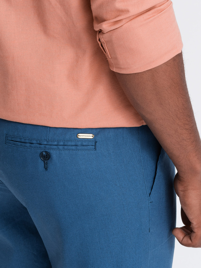 Pantaloni bărbătești chino roll-up în amestec de in - denim albastru V5 OM-PACP-0198