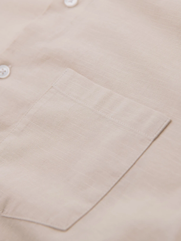 Men's linen shirt with collar and pocket REGULAR FIT - cream V3 OM-SHCS-0161