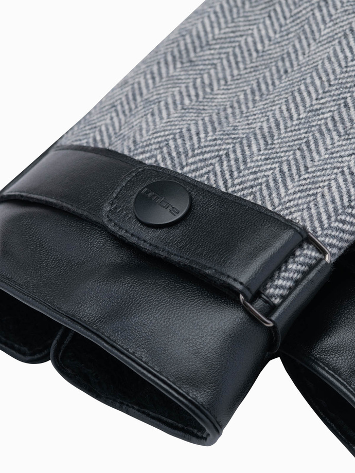 Elegantiškos vyriškos vilnos mišinio pirštinės - pilkas melanžas V1 OM-ACGL-0111