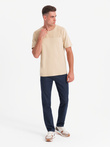 Vyriški LOOSE FIT marškinėliai su kišenėmis - smėlio spalvos V1 OM-TSCT-0171