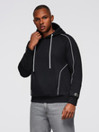 Men's sweatshirt with contrast stitching and hood - black V1 OM-SSNZ-0250