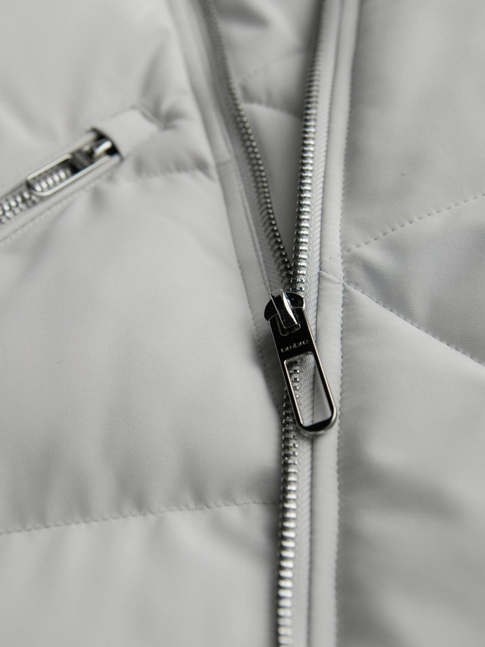 Men's quilted jacket with hooded ramonesque cut - light grey V4 OM-JAHP-0252