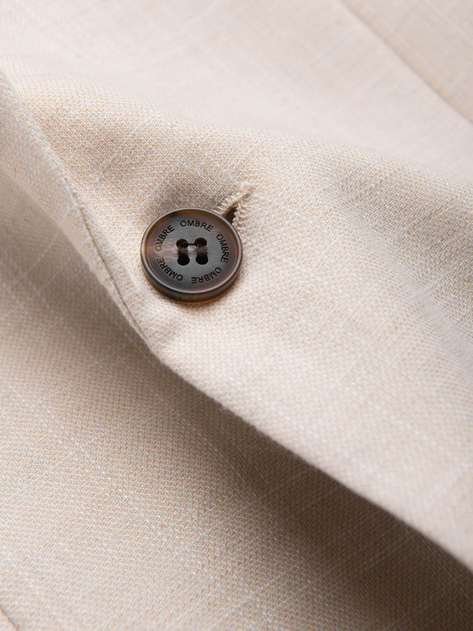 Men's REGULAR cut blazer with linen - cream V1 OM-BLZB-0128