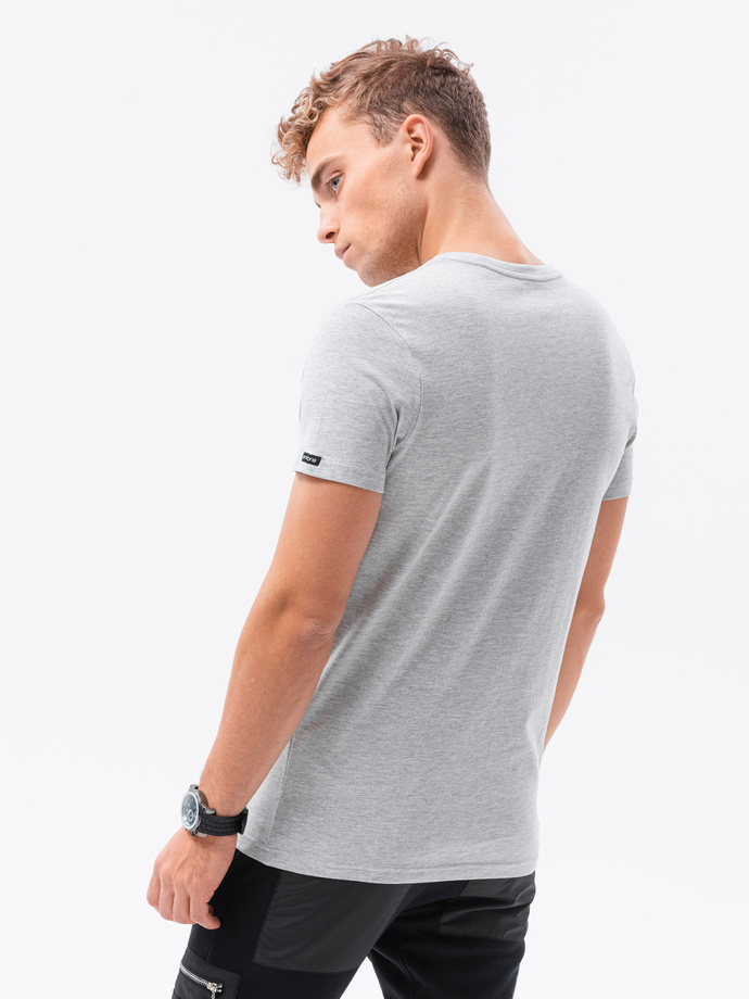 Tricou clasic BASIC pentru bărbați cu decolteu de tip echipaj - gri melange V16 S1369