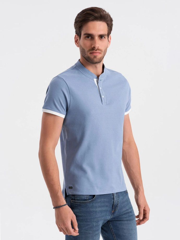 Tricou polo fără guler pentru bărbați - albastru V3 OM-TSCT-0156