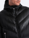 Jachetă de iarnă matlasată pentru bărbați din materiale combinate - negru V1 OM-JAHP-0145
