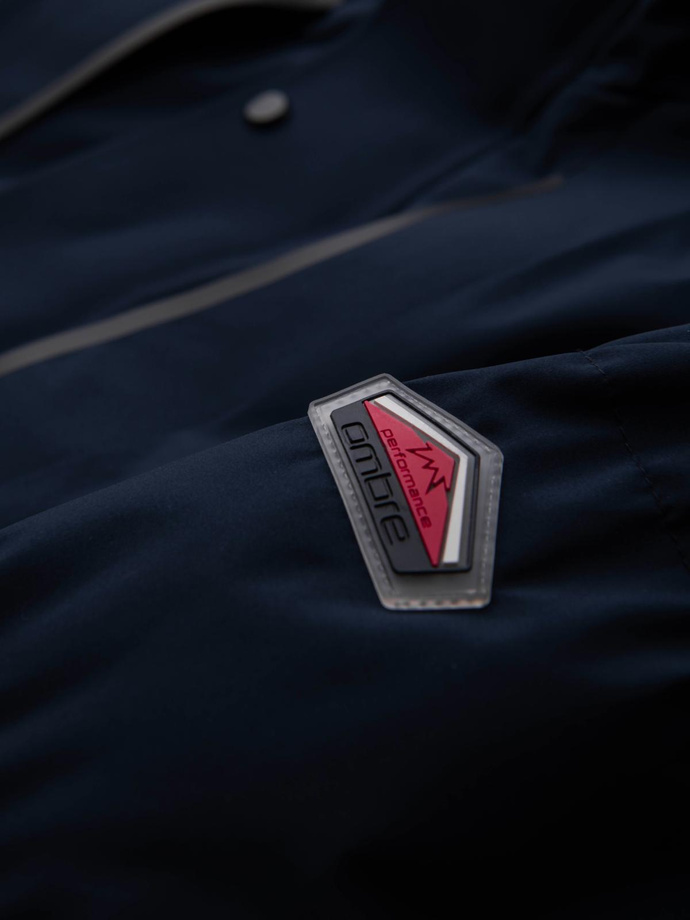 Men's winter jacket with detachable hood made of waterproof material - navy blue V1 OM-JAHP-0306