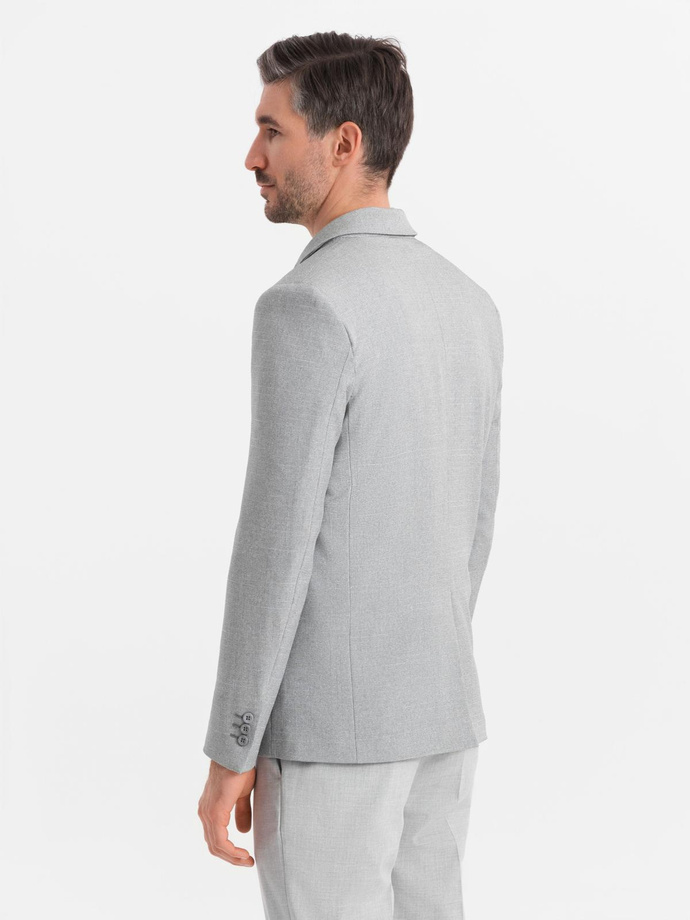 Pánské elegantní sako s ozdobnými knoflíky na manžetách - šedé V2 OM-BLZB-0114