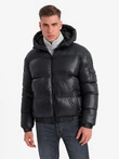 Men's warm puffer jacket with welts - black V1 OM-JAHP-0207