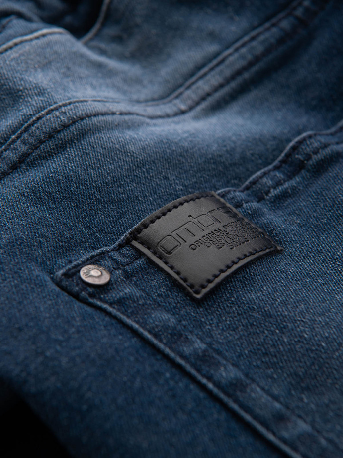 Pantaloni jogger din denim pentru bărbați cu rupturi și fermoare - albastru închis V1 OM-PADJ-0243