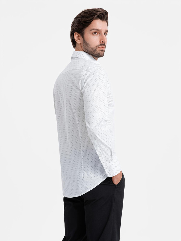 Pánska bavlnená košeľa REGULAR FIT s mikro vzorom - biela V1 OM-SHCS-0152