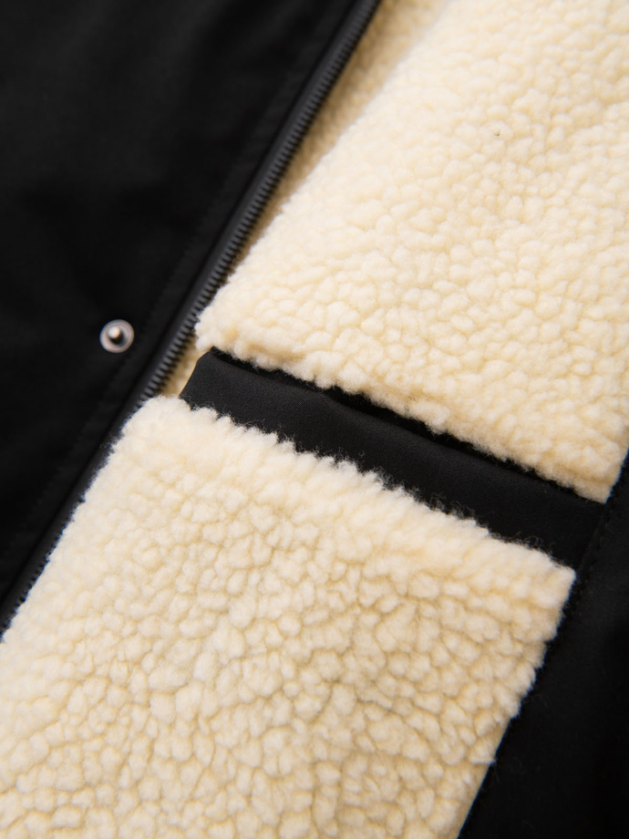 Jachetă parka lungă pentru bărbați cu piele de oaie - negru V4 OM-JAPJ-0316