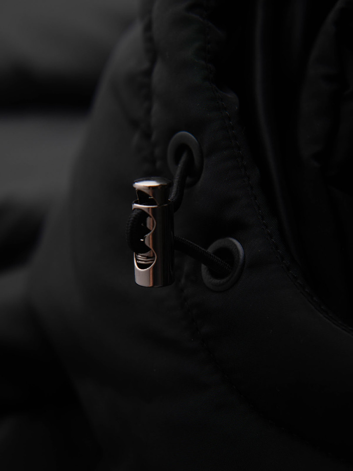 Pánska prešívaná bunda s vysokým golierom a kapucňou - čierna V1 OM-JALJ-0266