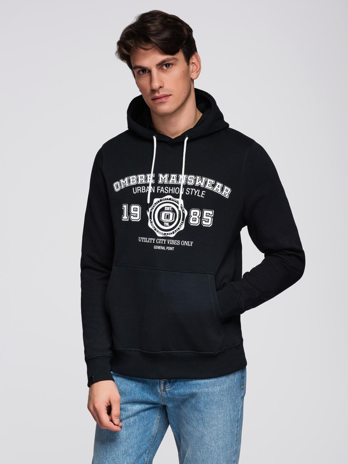 Men's hooded sweatshirt with graphics - black V3 B1714