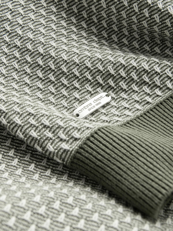 Knitted men's RELAXED FIT sweater with patterns - olive V2 OM-SWSW-0111
