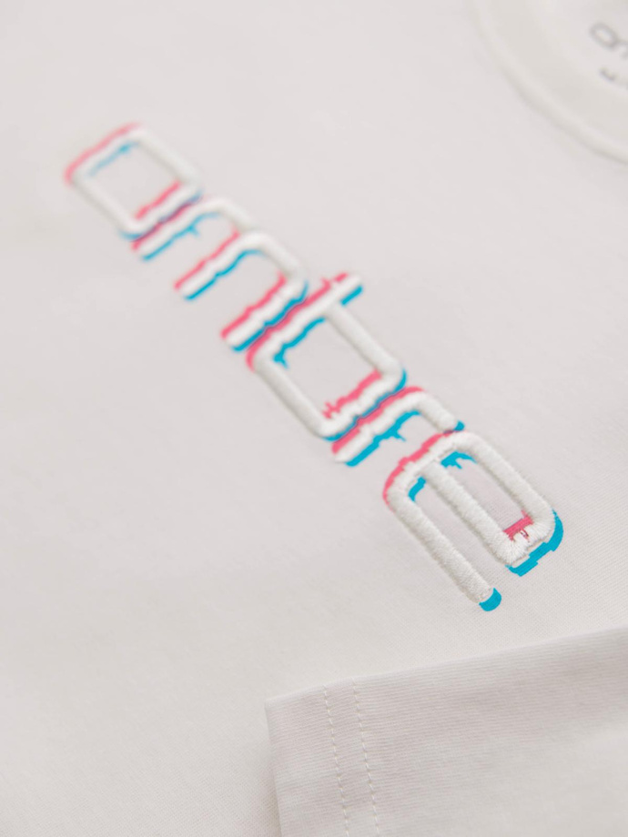 Tricou pentru bărbați cu broderie pe piept - alb V2 OM-TSPT-0248