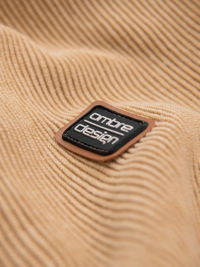 Men's cotton sweater with patch and raglan sleeves - brown V4 OM-SWSW-0121