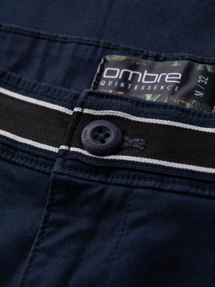 Pantaloni chino pentru bărbați cu talie decorativă - albastru marin V2 OM-PACP-0118