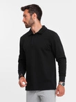 Men's structured knit polo collar sweatshirt - black V8 OM-SSNZ-0149