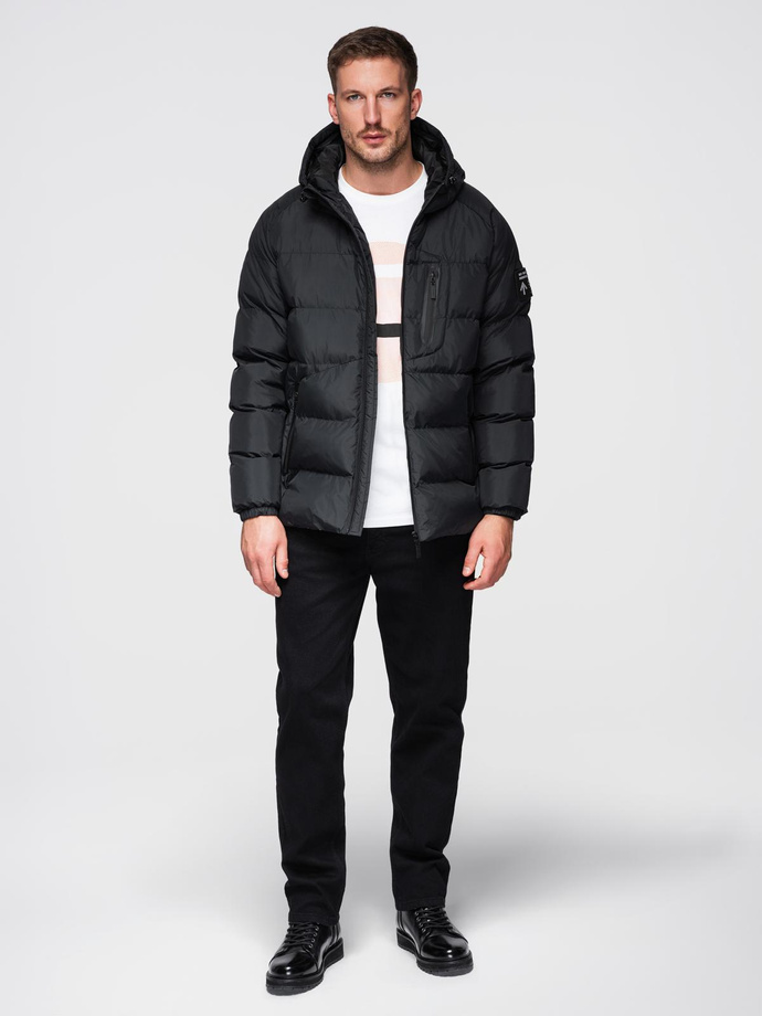 Men's quilted insulated jacket with raglan sleeves - black V4 OM-JAHP-0302