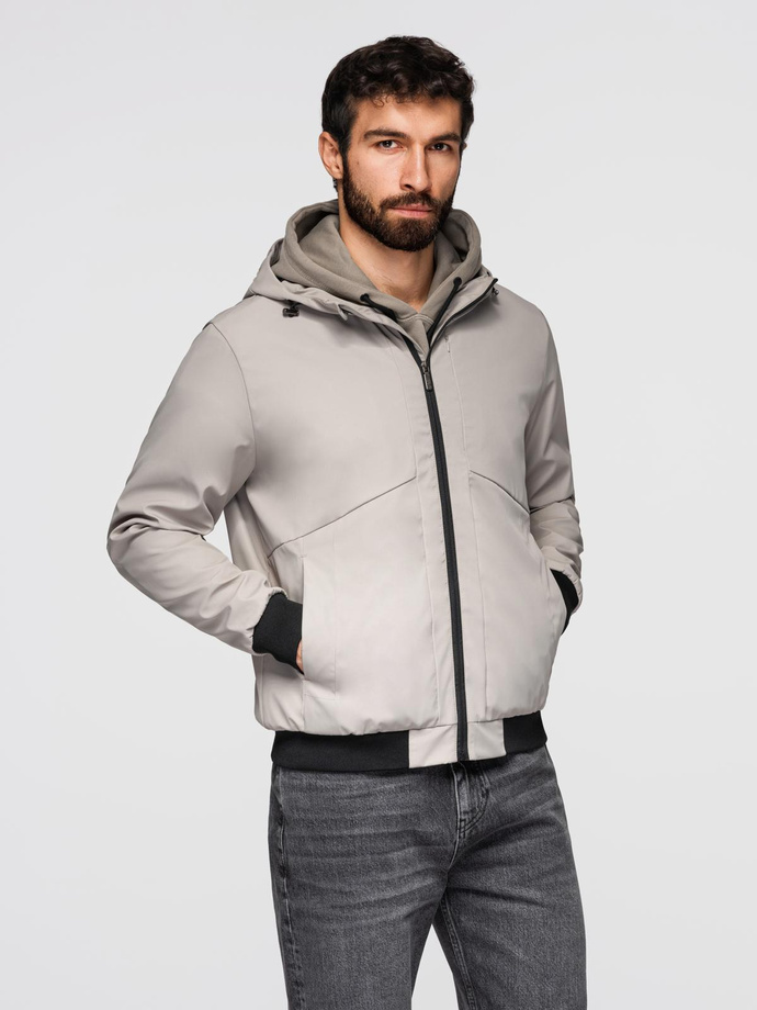 Men's lightweight jacket with mesh lining and hood - grey V6 OM-JANP-0149