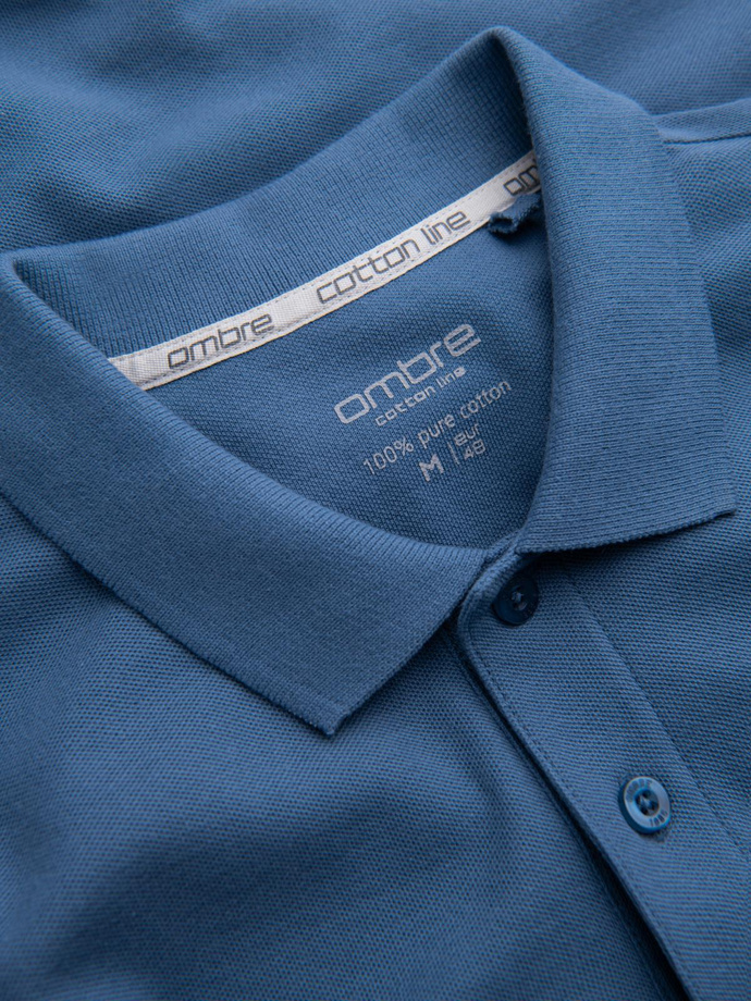 BASIC tricou polo pentru bărbați, tricou piqué monocolor - albastru V16 OM-POBS-0100