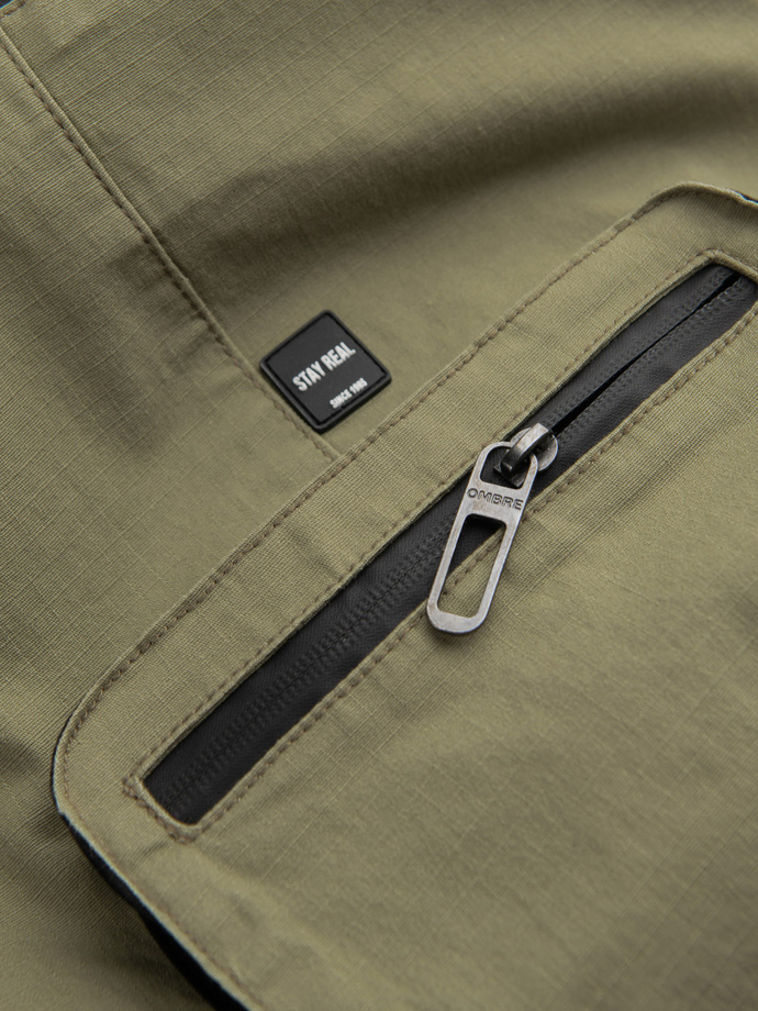 Pánské kalhoty JOGGER s cargo kapsami na zip - světle šedé V1 OM-PAJO-0135