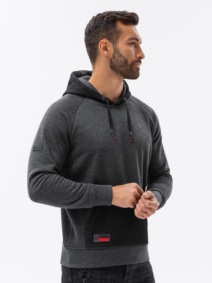 Men's combined materials HOODIE sweatshirt - graphite V2 OM-SSNZ-22FW-016