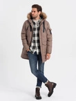 Men's winter parka jacket - light brown V6 OM-JALJ-0132