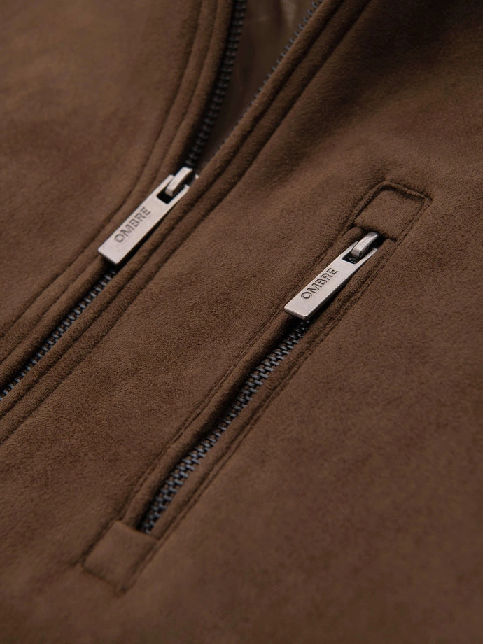 Men's imitation suede bomber jacket - brown V1 OM-JAFL-0232