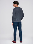 Washed men's sweatshirt with decorative stitching at the neckline - navy blue V4 OM-SSDS-0131