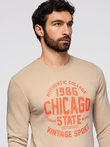 Men's unbuttoned sweatshirt with collegiate print - sand V1 OM-SSPS-0154