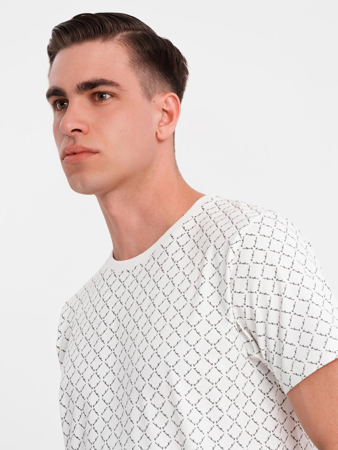 Tricou din bumbac imprimat cu decolteu rotund - negru V2 OM-TSFP-0225