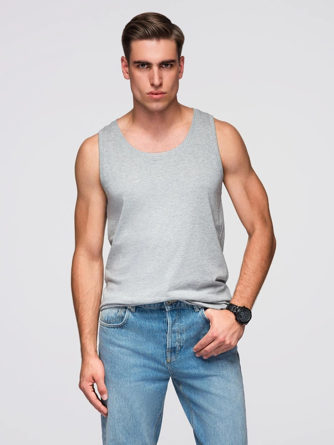 Pánské bavlněné tílko BASIC - šedý melír V2 OM-TSBT-0192