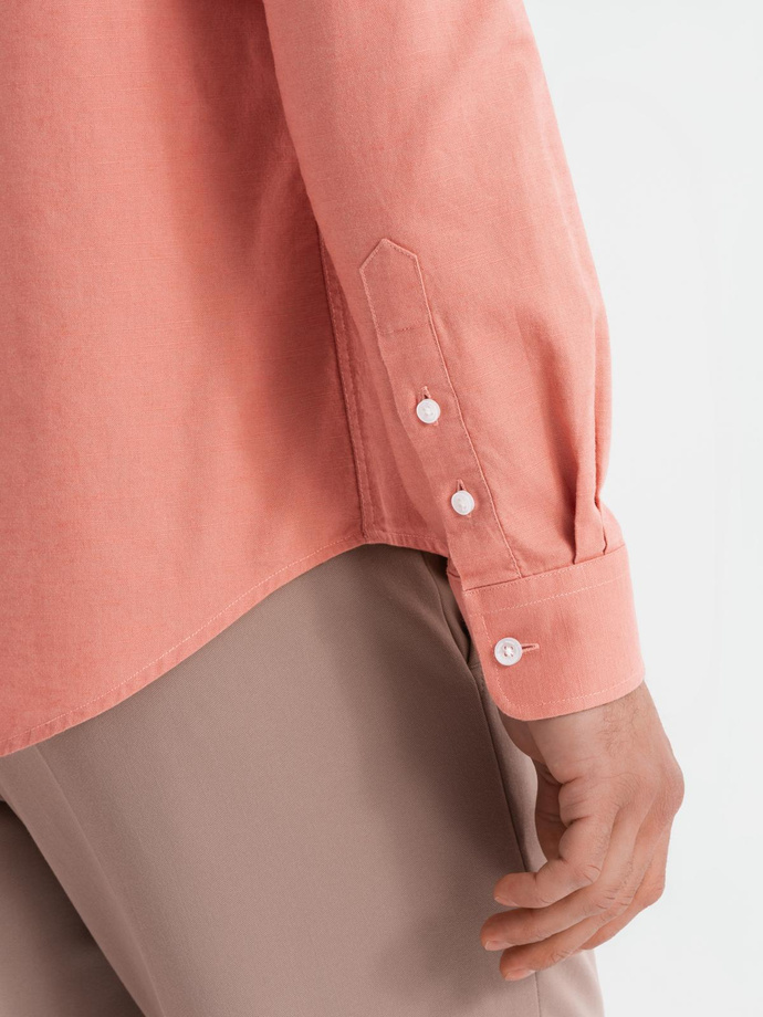 Men's linen shirt with collar and pocket REGULAR FIT - peach V1 OM-SHCS-0161
