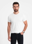 Tricou clasic din bumbac pentru bărbați BASIC - alb V4 OM-TSBS-0146