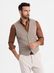 Men's suit vest with classic detailing and lining - beige V1 OM-BLZV-0142
