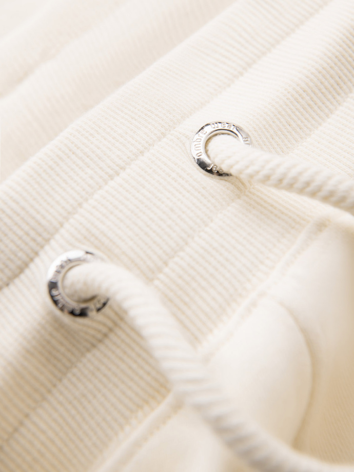 Men's sweatpants with piping and ribbing on the legs - cream V3 OM-PASK-0258