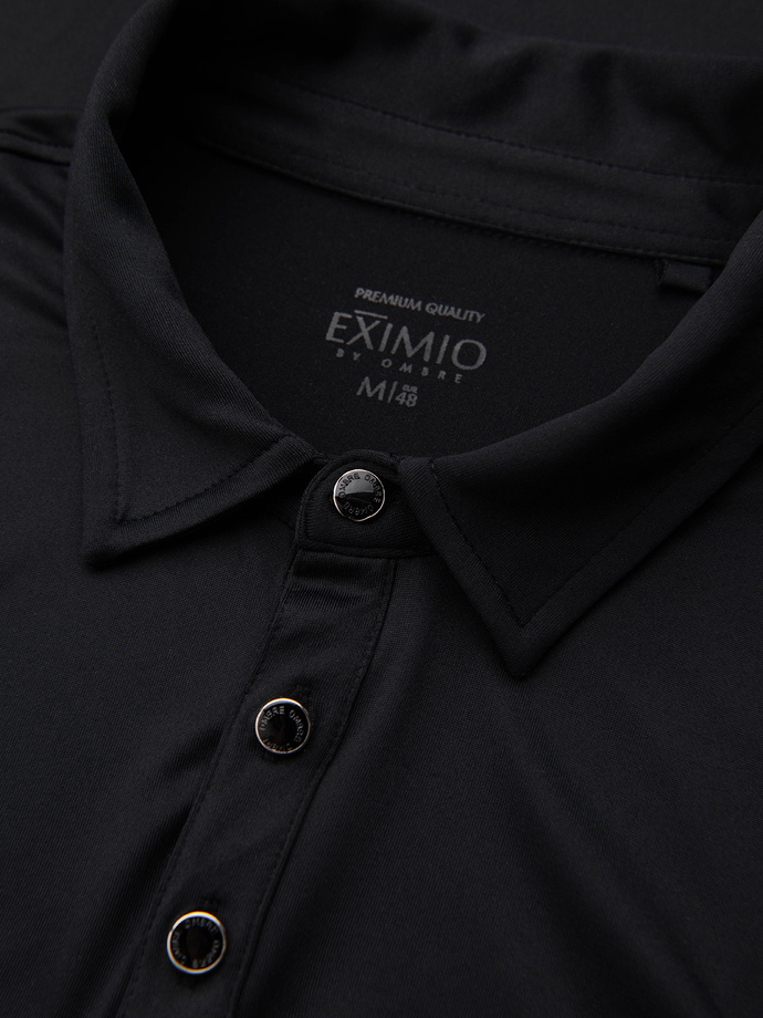 Polo long sleeve shirt with elegant branded buttons - black V1 OM-POLS-0139