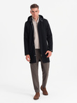 Men's hooded coat in fine pinstripe - black V2 OM-COSC-0112