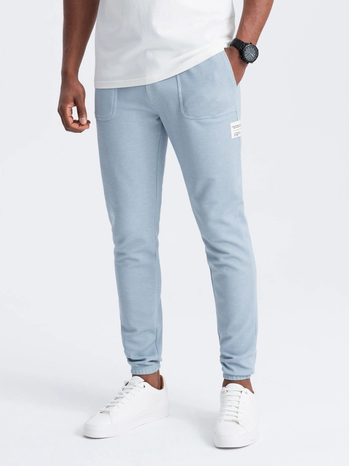 Men's structured knit sweatpants - light blue V4 OM-PASK-0211