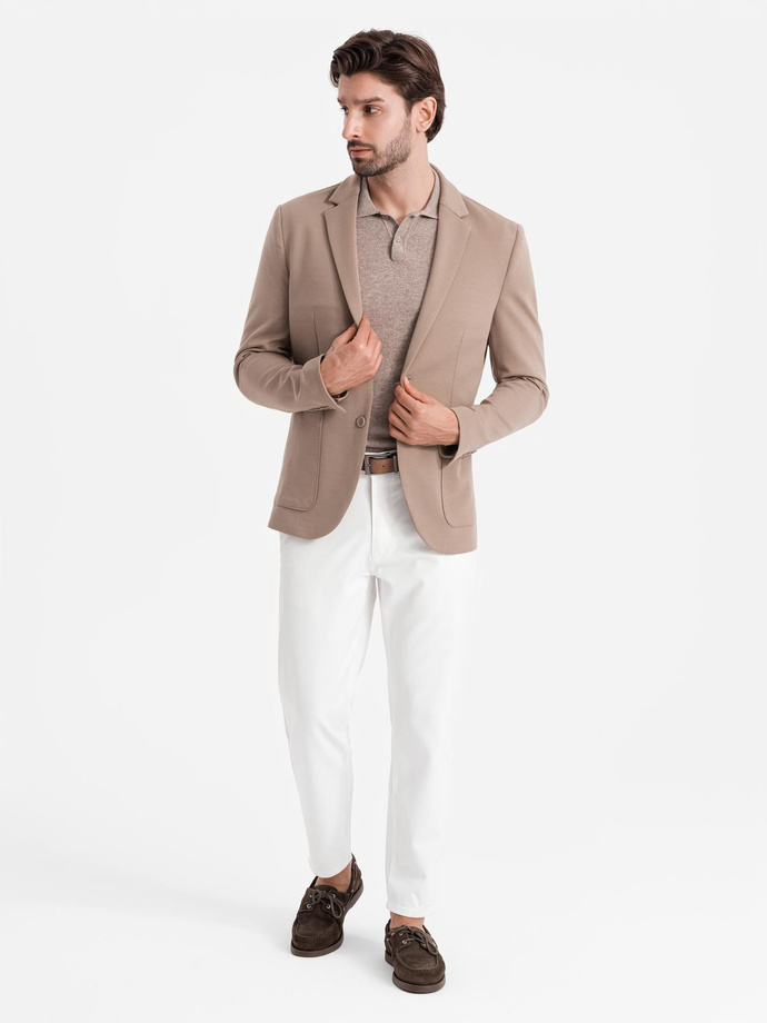 Men's jacket with patch pockets - dark beige V3 OM-BLZB-0127