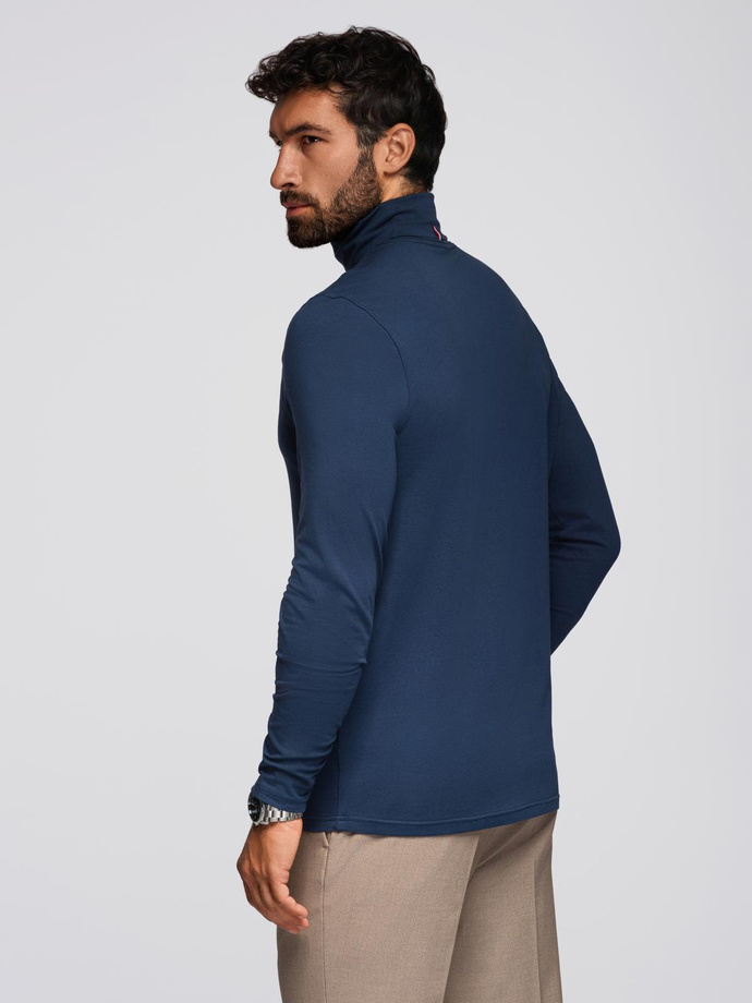 Men's plain turtleneck longsleeve - navy blue V2 OM-LSCL-0130