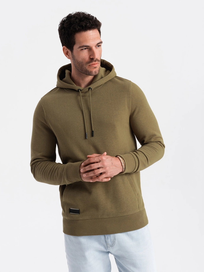 BASIC men's cotton kangaroo hooded sweatshirt - olive V2 OM-SSBN-0161