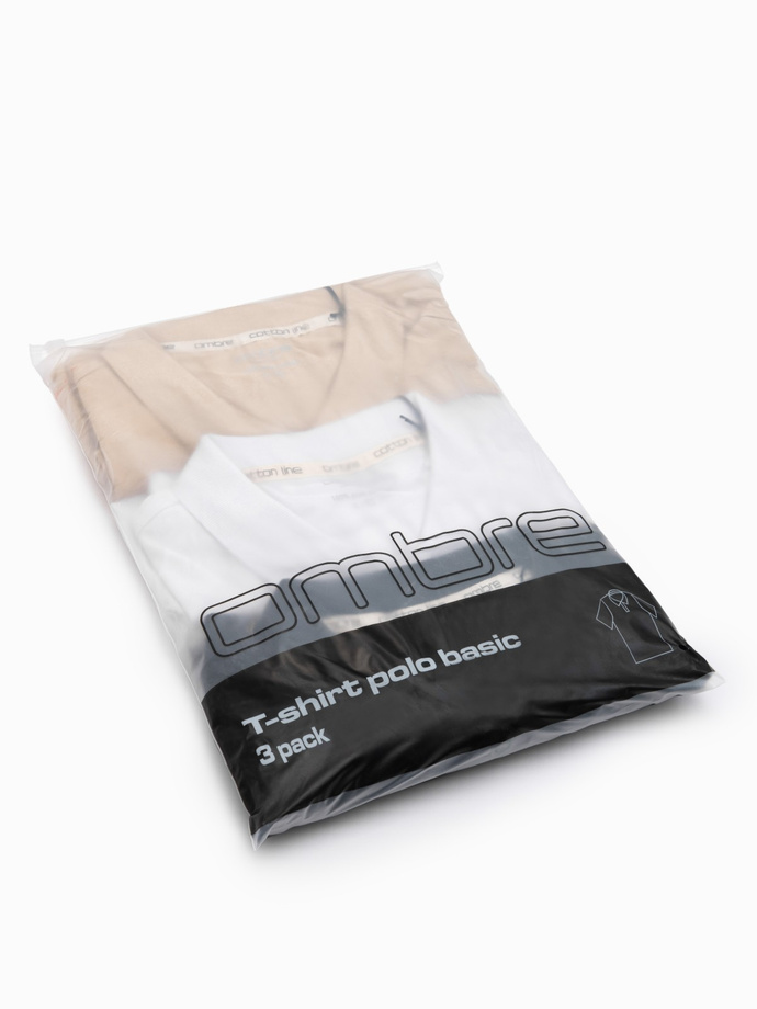 BASIC men's cotton polo t-shirt set - black/white/beige V7 OM-POBS-0133