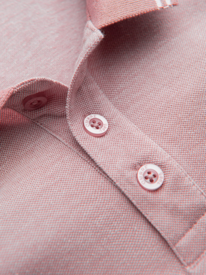 Melange men's polo shirt with striped collar - pink V2 OM-POSS-0109