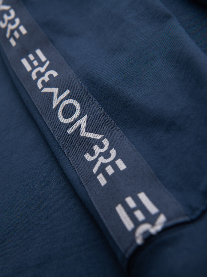 Men's cotton U-neck longsleeve with piping and chest print - dark blue V1 OM-LSCL-0127